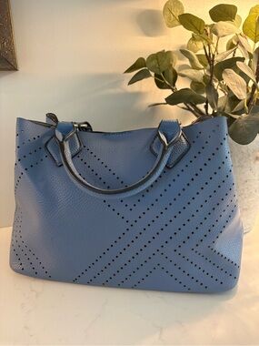Perforated Slate Blue Purse with crossbody Strap